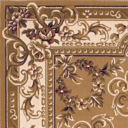 10' X 13' Beige Ivory And Brown Floral Medallion Area Rug