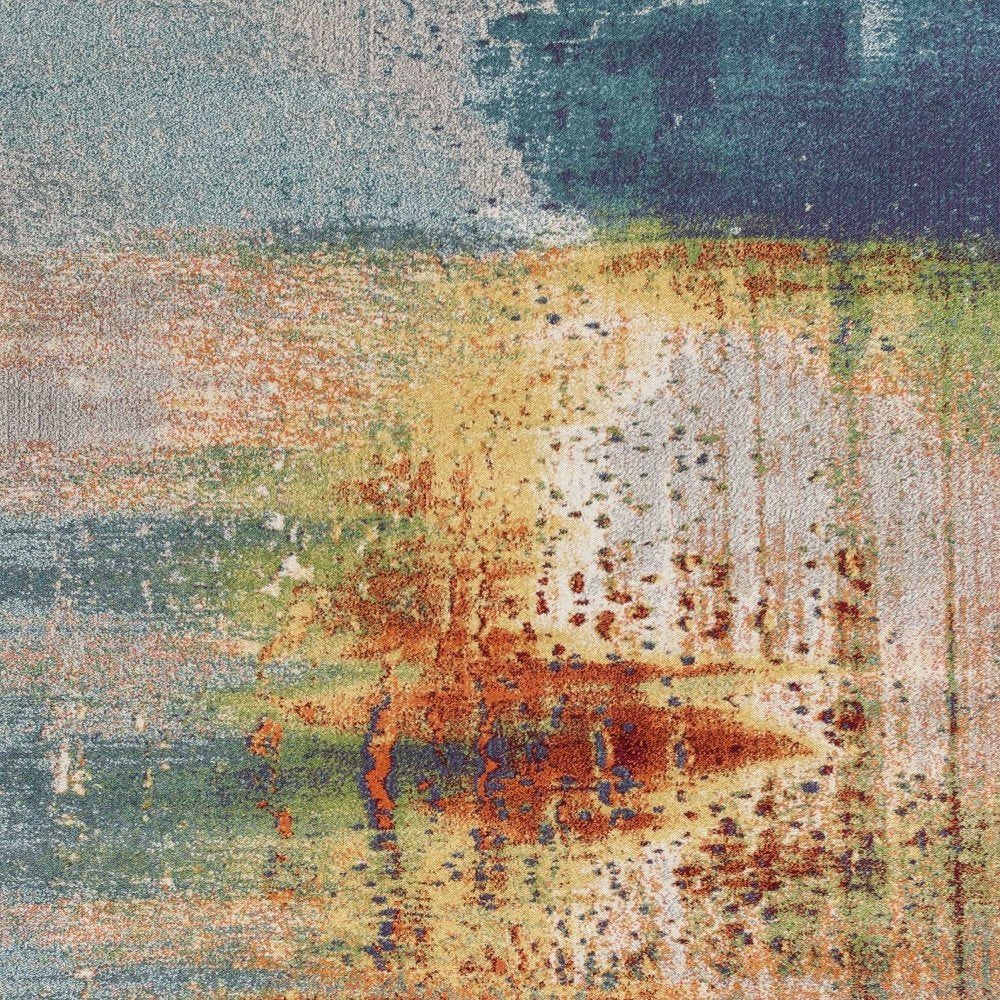 8' X 11' Blue Rust And Orange Abstract Area Rug