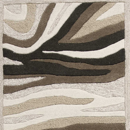 7' Beige Ivory And Black Wool Abstract Hand Tufted Runner Rug
