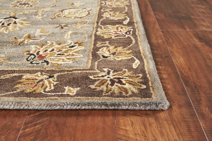 3' X 5' Gray Brown And Ivory Wool Floral Medallion Hand Tufted Area Rug