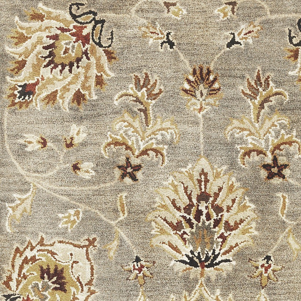 3' X 5' Gray Brown And Ivory Wool Floral Medallion Hand Tufted Area Rug