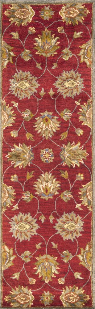 7' Red Ivory And Brown Wool Floral Hand Tufted Runner Rug