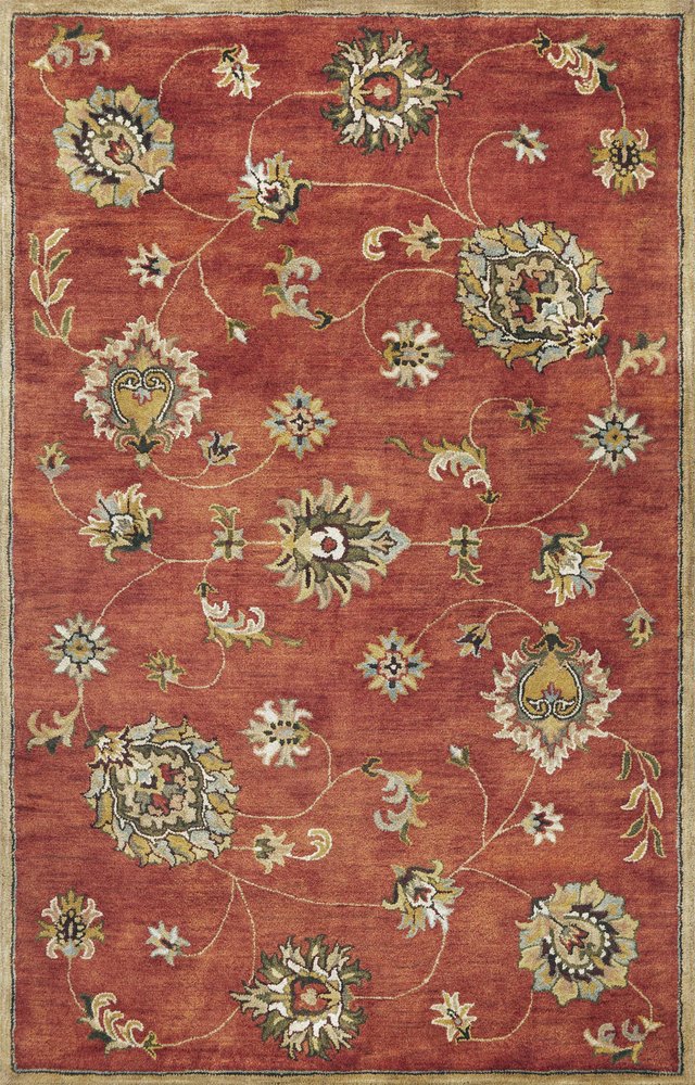 3' X 5' Sienna Gold And Green New Zealand Lambs Wool Floral Vines Hand Tufted Area Rug