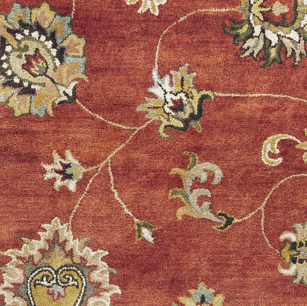3' X 5' Sienna Gold And Green New Zealand Lambs Wool Floral Vines Hand Tufted Area Rug