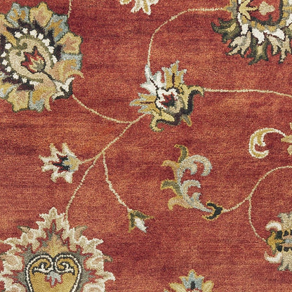 3' X 5' Sienna Gold And Green New Zealand Lambs Wool Floral Vines Hand Tufted Area Rug