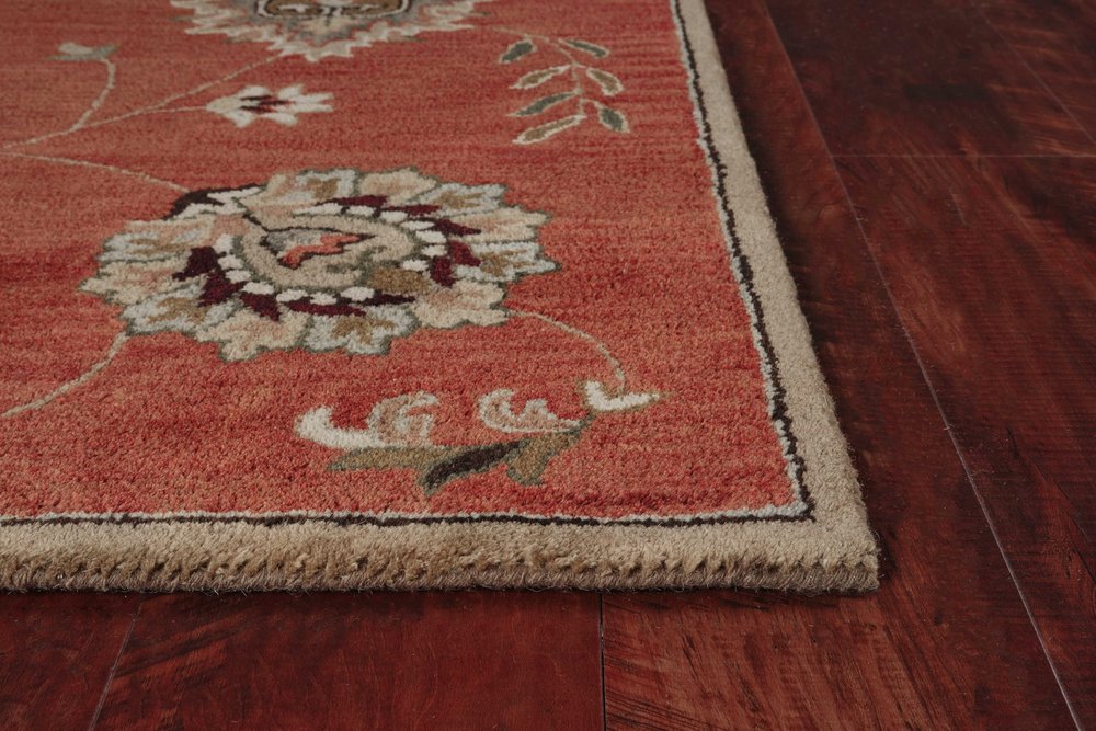 3' X 5' Sienna Gold And Green New Zealand Lambs Wool Floral Vines Hand Tufted Area Rug
