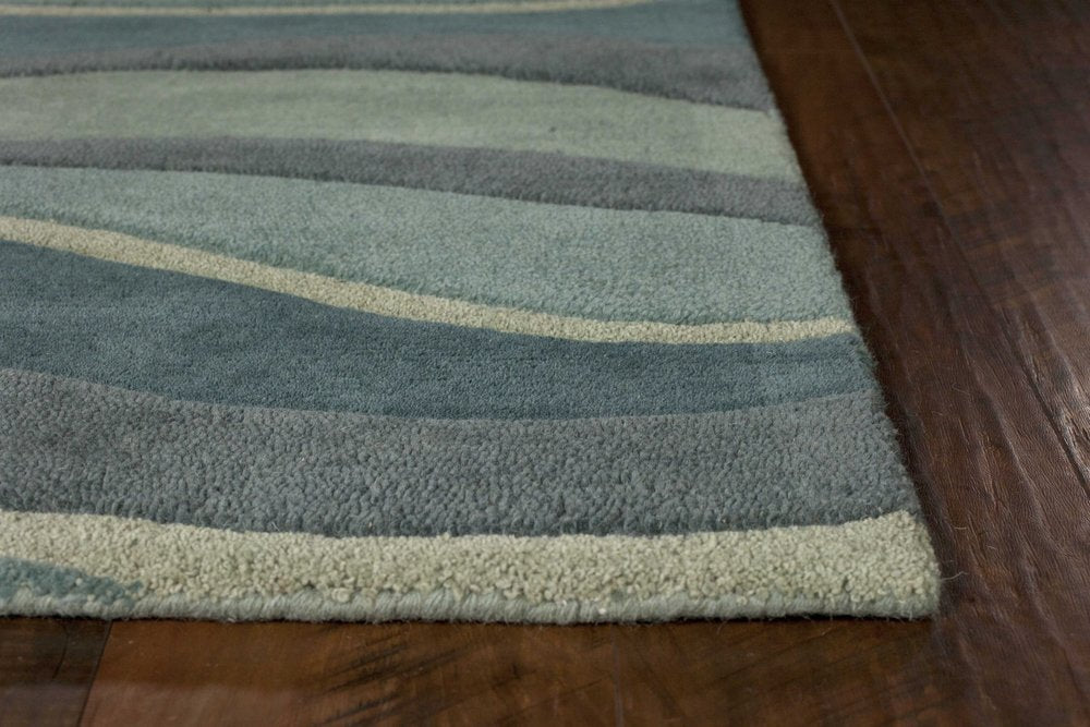 3' X 5' Blue Gray And Ivory Wool Abstract Hand Tufted Area Rug