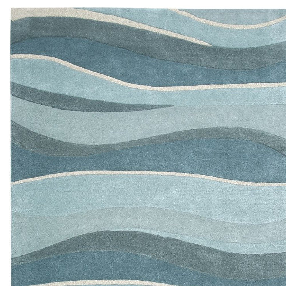 3' X 5' Blue Gray And Ivory Wool Abstract Hand Tufted Area Rug
