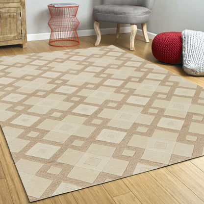 3' X 5' Ivory And Brown Wool Geometric Hand Tufted Area Rug
