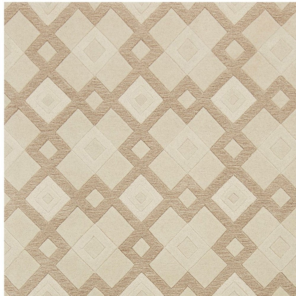 3' X 5' Ivory And Brown Wool Geometric Hand Tufted Area Rug