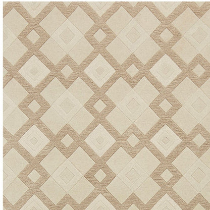 3' X 5' Ivory And Brown Wool Geometric Hand Tufted Area Rug