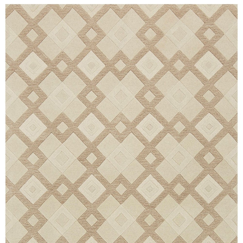 3' X 5' Ivory And Brown Wool Geometric Hand Tufted Area Rug