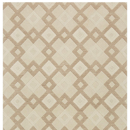 3' X 5' Ivory And Brown Wool Geometric Hand Tufted Area Rug