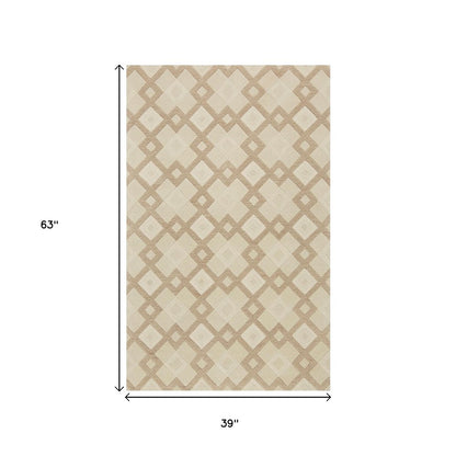 3' X 5' Ivory And Brown Wool Geometric Hand Tufted Area Rug