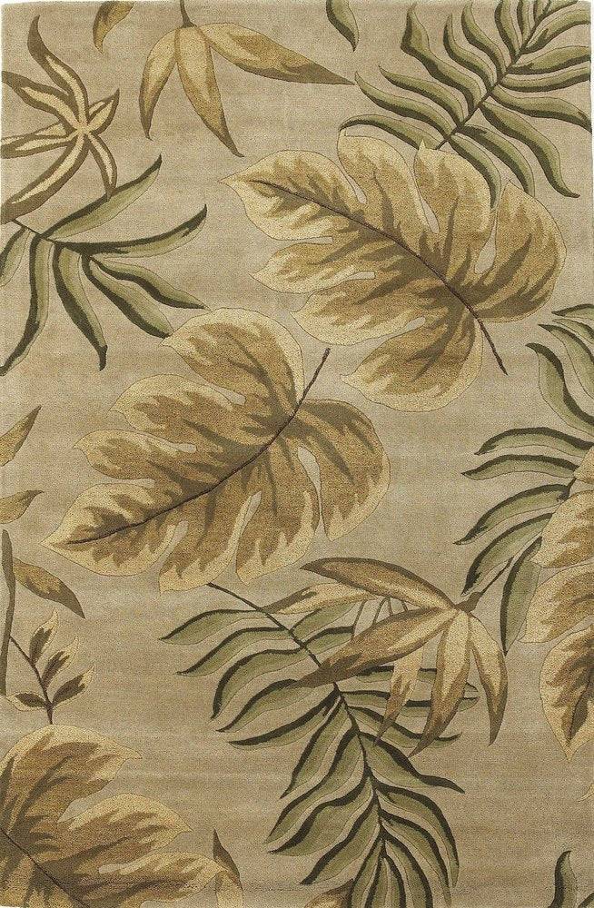 3' X 5' Sand And Beige Wool Botanical Leaves Hand Tufted Area Rug