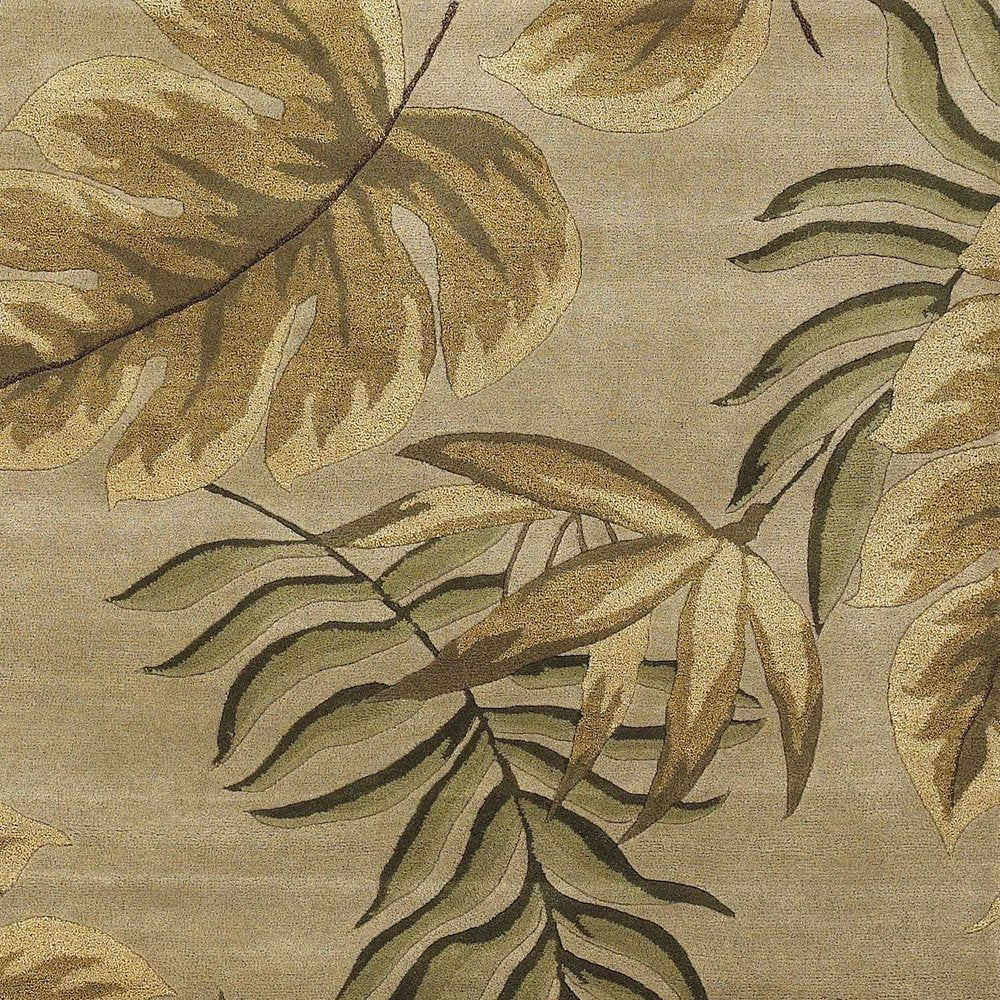 3' X 5' Sand And Beige Wool Botanical Leaves Hand Tufted Area Rug