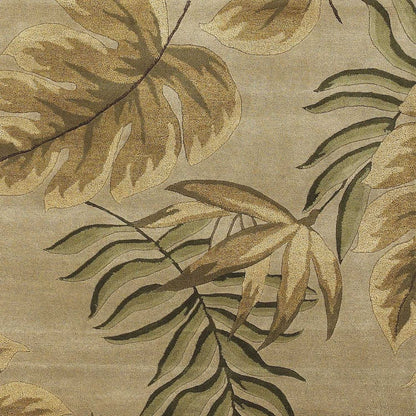3' X 5' Sand And Beige Wool Botanical Leaves Hand Tufted Area Rug