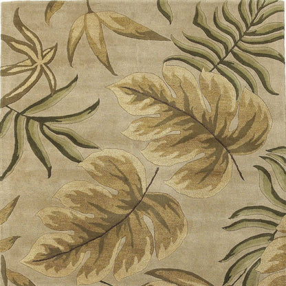 3' X 5' Sand And Beige Wool Botanical Leaves Hand Tufted Area Rug