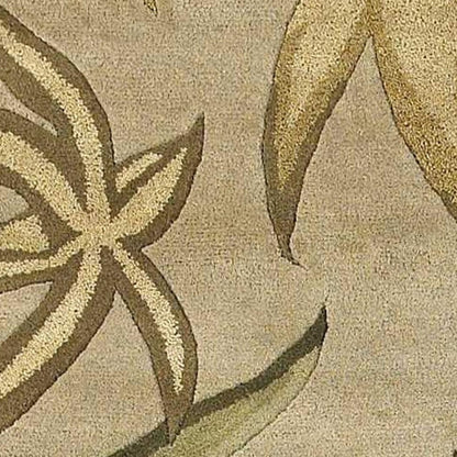 3' X 5' Sand And Beige Wool Botanical Leaves Hand Tufted Area Rug