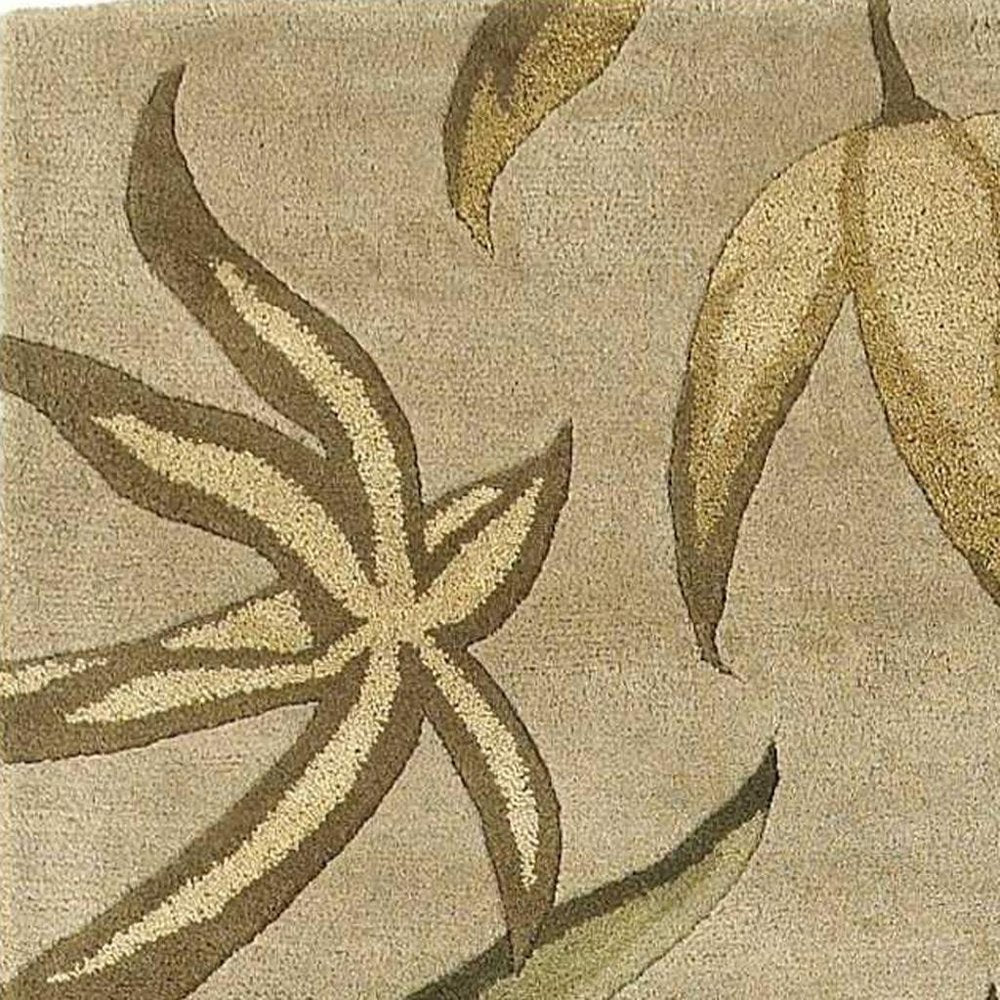 3' X 5' Sand And Beige Wool Botanical Leaves Hand Tufted Area Rug