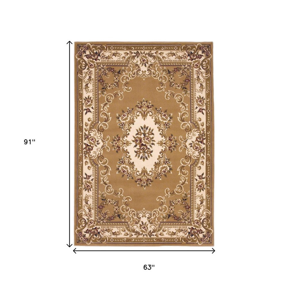 5' X 8' Plum And Ivory Floral Medallion Area Rug