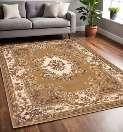 5' X 8' Plum And Ivory Floral Medallion Area Rug