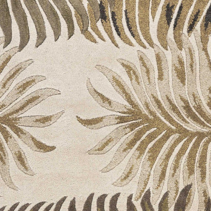 8' Beige Green And Brown Wool Botanical Leaves Hand Tufted Runner Rug