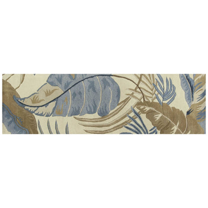 8' Ivory Blue And Brown Wool Tropical Botanical Hand Tufted Runner Rug