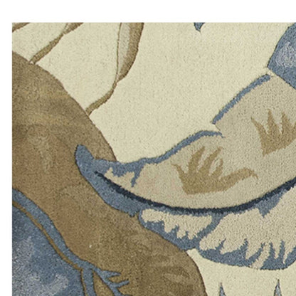 8' Ivory Blue And Brown Wool Tropical Botanical Hand Tufted Runner Rug