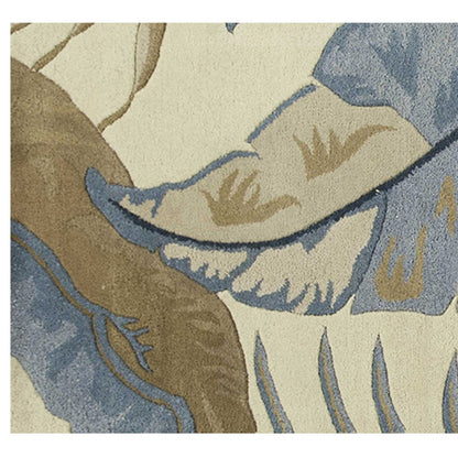 8' Ivory Blue And Brown Wool Tropical Botanical Hand Tufted Runner Rug