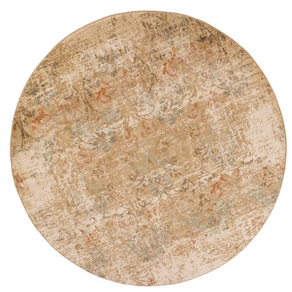 7' Champagne And Beige Damask Round Rug