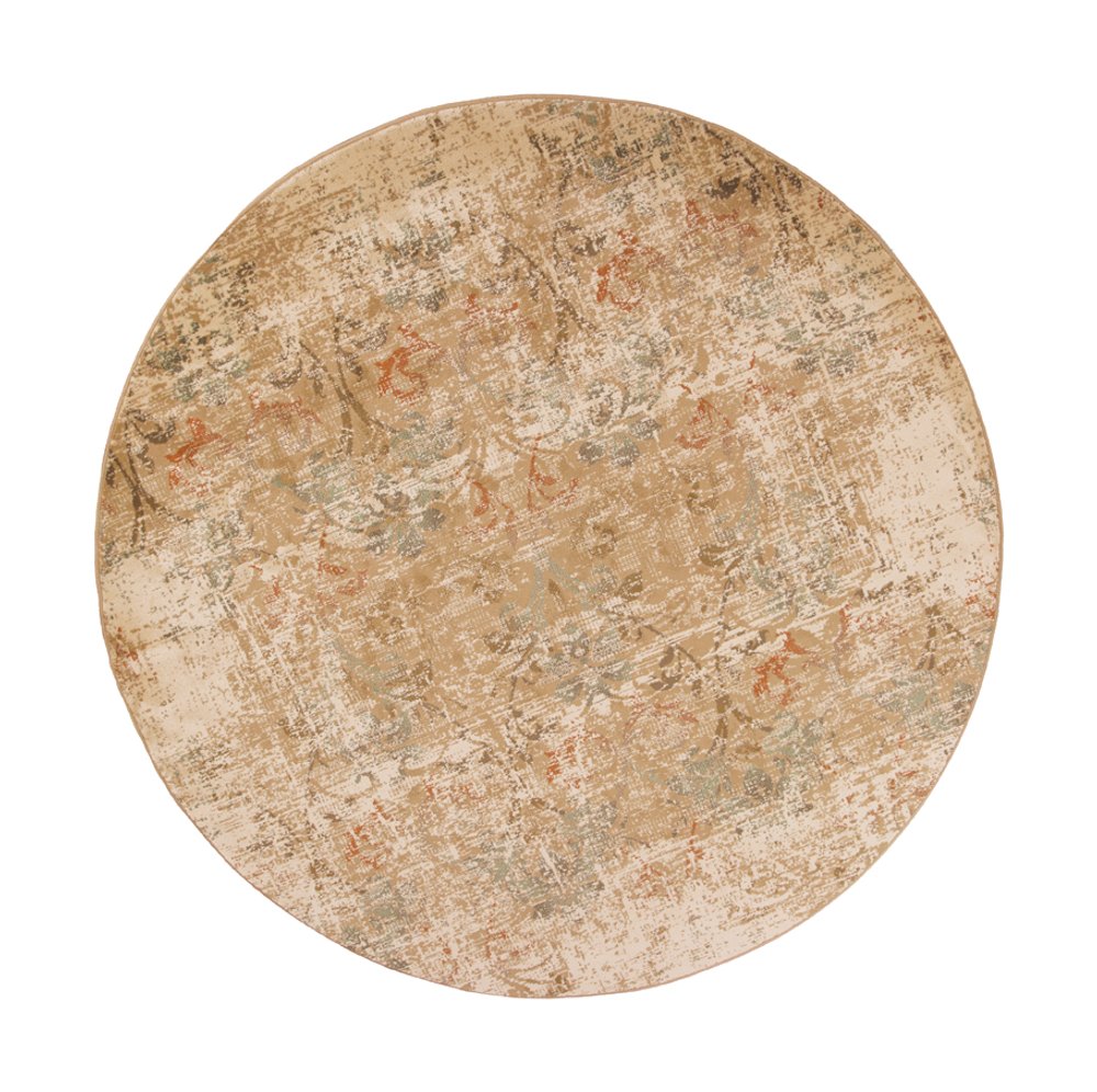 7' Champagne And Beige Damask Round Rug