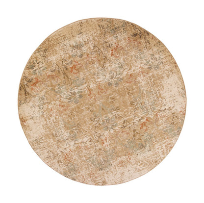 7' Champagne And Beige Damask Round Rug