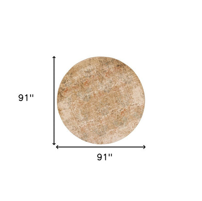 7' Champagne And Beige Damask Round Rug