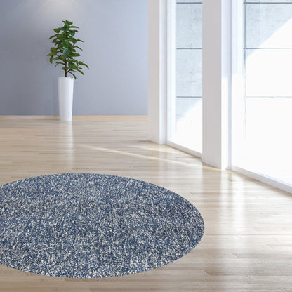 6' Indigo And Ivory Abstract Hand Woven Round Rug