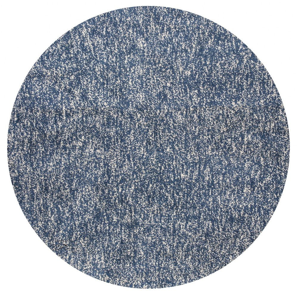 6' Indigo And Ivory Abstract Hand Woven Round Rug