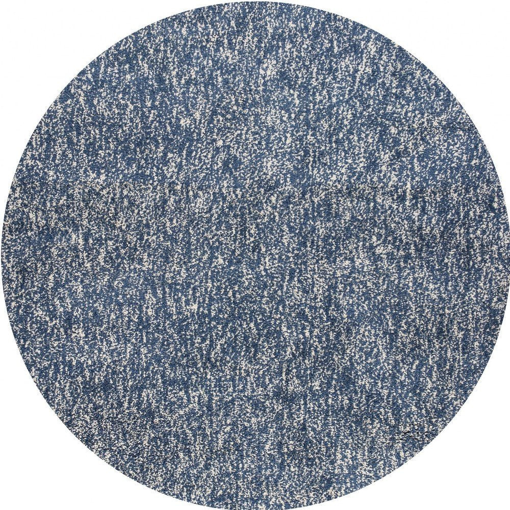 6' Indigo And Ivory Abstract Hand Woven Round Rug