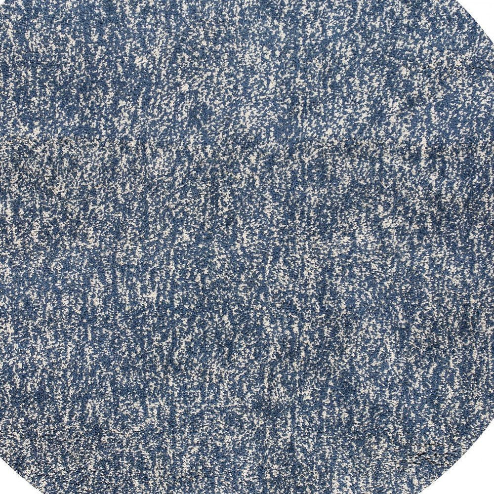 6' Indigo And Ivory Abstract Hand Woven Round Rug