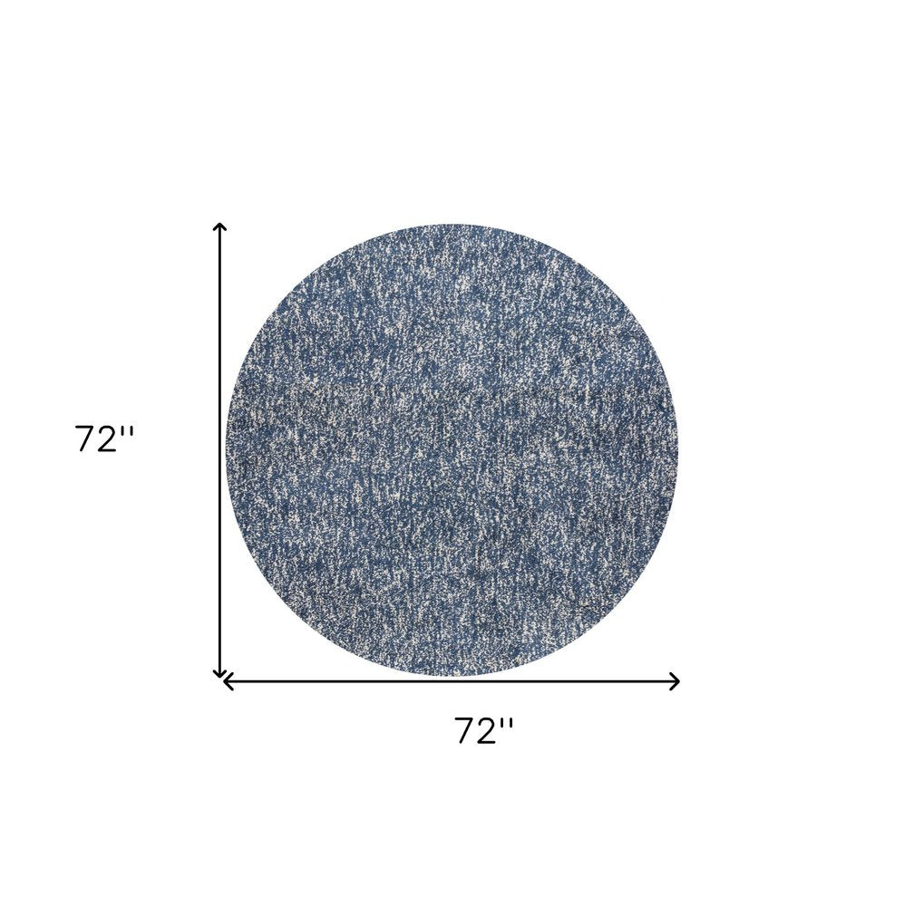 6' Indigo And Ivory Abstract Hand Woven Round Rug
