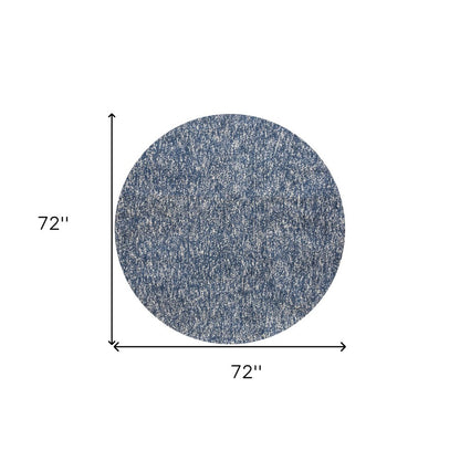 6' Indigo And Ivory Abstract Hand Woven Round Rug