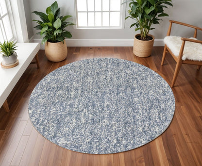 6' Indigo And Ivory Abstract Hand Woven Round Rug