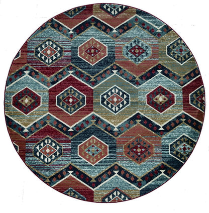 7' Red And Blue Geometric Runner Rug