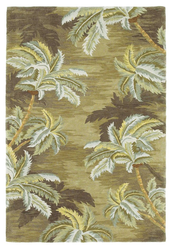 4' X 6' Moss Green And Yellow Wool Tropical Botanical Hand Tufted Area Rug