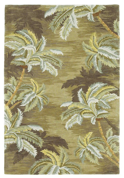 4' X 6' Moss Green And Yellow Wool Tropical Botanical Hand Tufted Area Rug