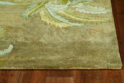 4' X 6' Moss Green And Yellow Wool Tropical Botanical Hand Tufted Area Rug