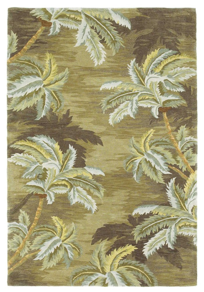 4' X 6' Moss Green And Yellow Wool Tropical Botanical Hand Tufted Area Rug