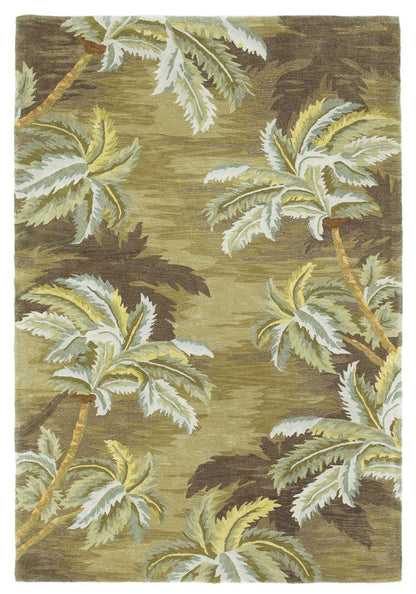 4' X 6' Moss Green And Yellow Wool Tropical Botanical Hand Tufted Area Rug