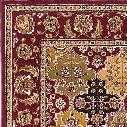 7' Red Orange And Black Quatrefoil Octagon Rug