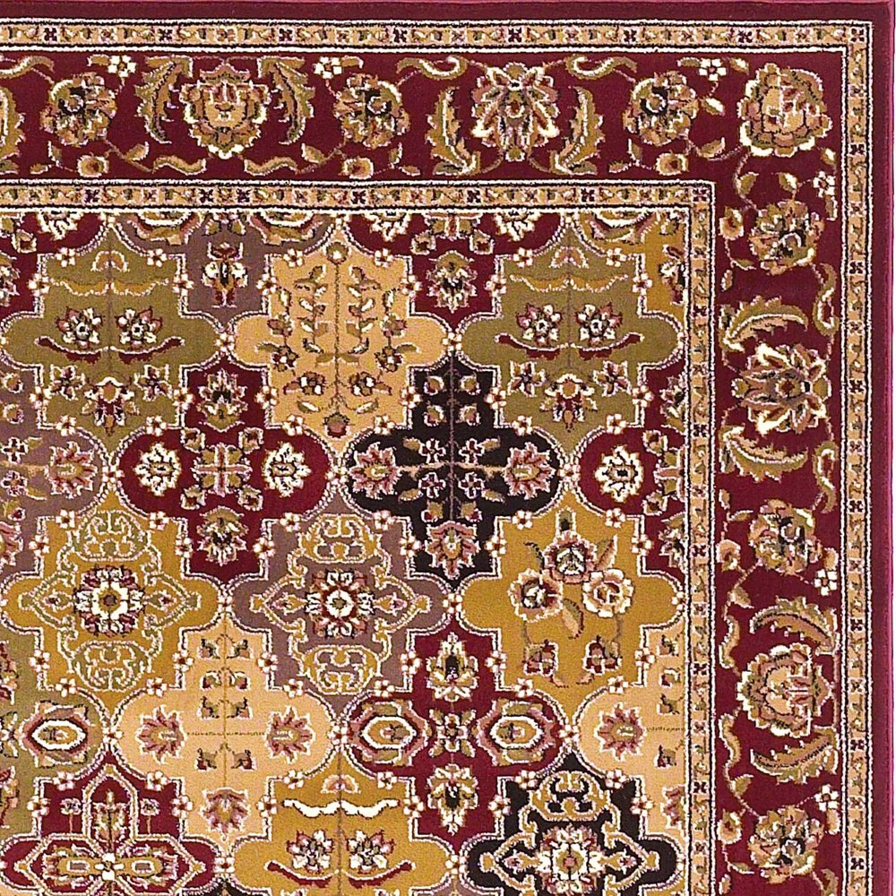 7' Red Orange And Black Quatrefoil Octagon Rug