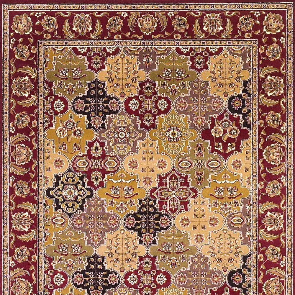 7' Red Orange And Black Quatrefoil Octagon Rug